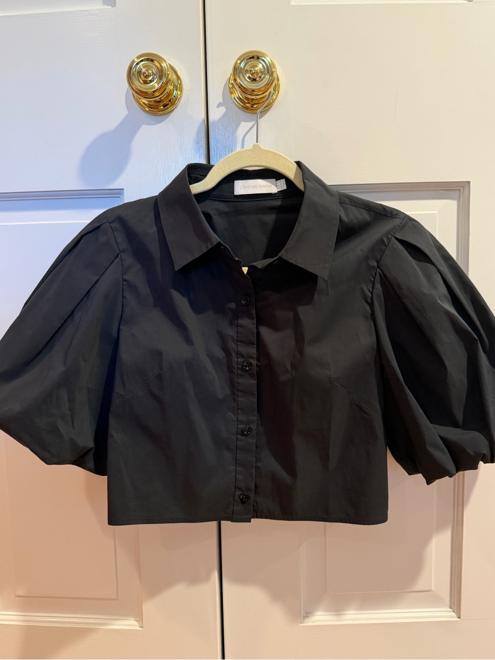 Jonathan Simkhai Puff-Sleeve Cropped Button-Down Top